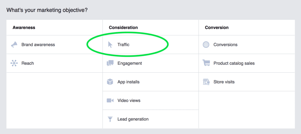 Facebook ad objective - Traffic