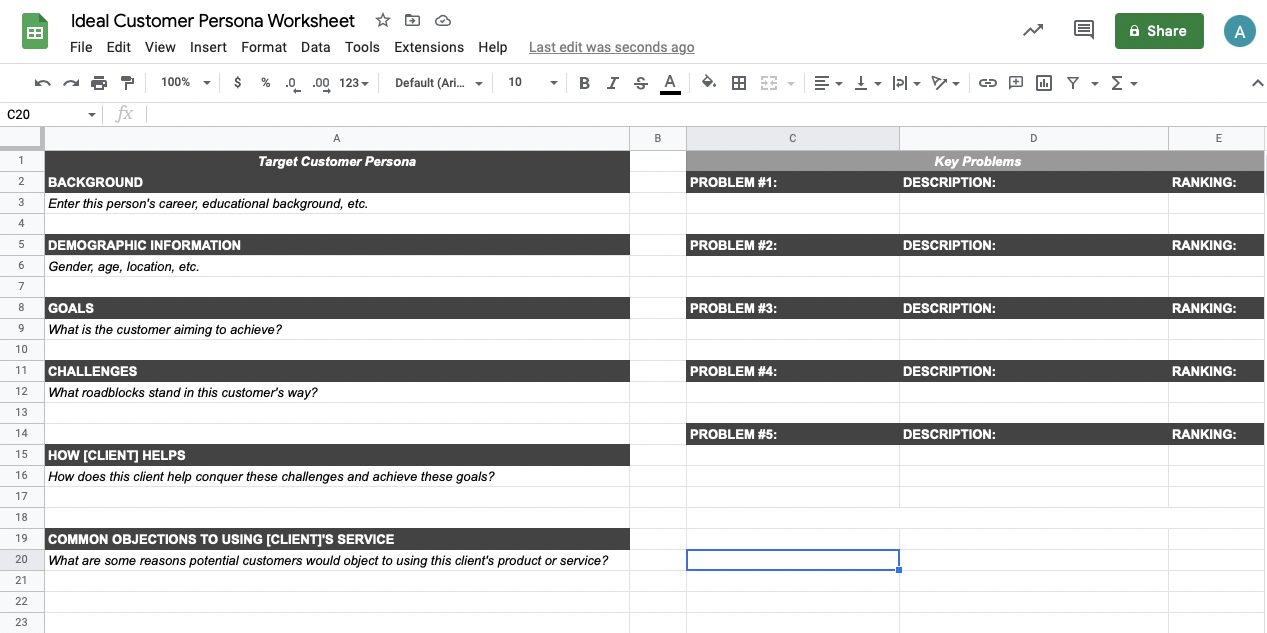 Ideal Customer Persona Worksheet